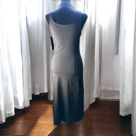 Mono B Athletic Tank Dress Black Medium Shelf Bra Midi Body Con Square Neck Slit - Picture 4 of 6